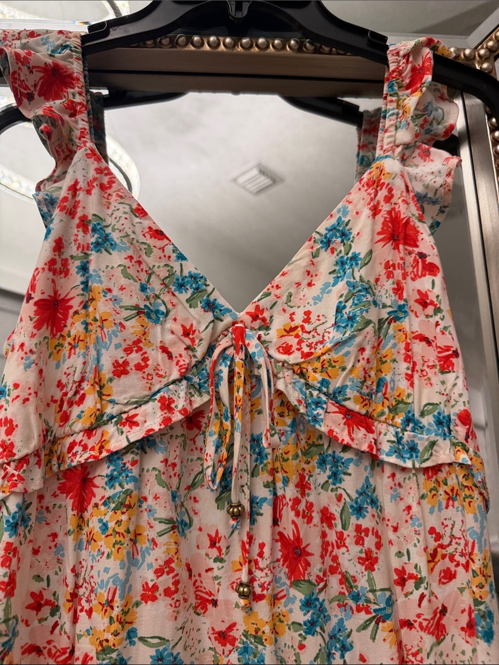 Kingston Floral Maxi Dress in White with Red, Blue, Yellow Flowers - Picture 2 of 7